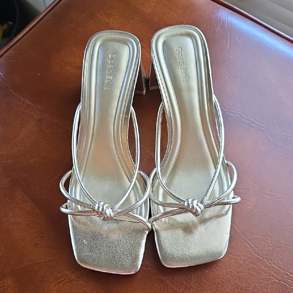 Open Edit Silver Strappy Knot Heeled Sandals - Silver
